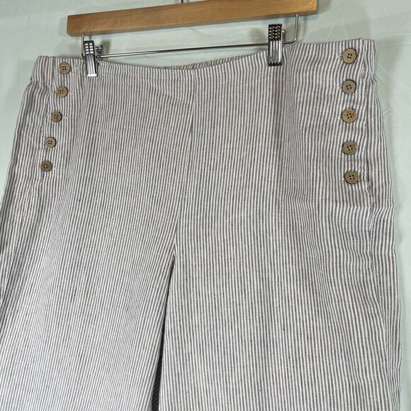 J Jill Love Linen Button Side Nautical Pants Crop Blue Stripe SIZE LARGE Womens - Picture 5 of 13